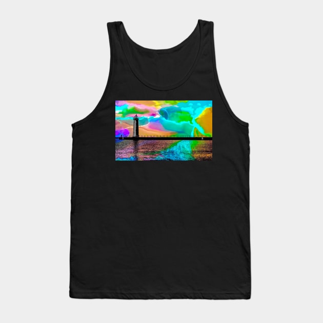 Watercolor Sunset at Muskegon South Pier Lighthouse Tank Top by Colette22